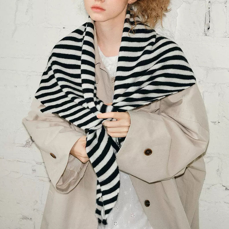Fashion Wool Blend Striped Shawl Wrap Triangle Scarf 6W6NSC140