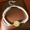 Chic Double Layer Pearl Disc Pendant Bracelet 6W6JBR716