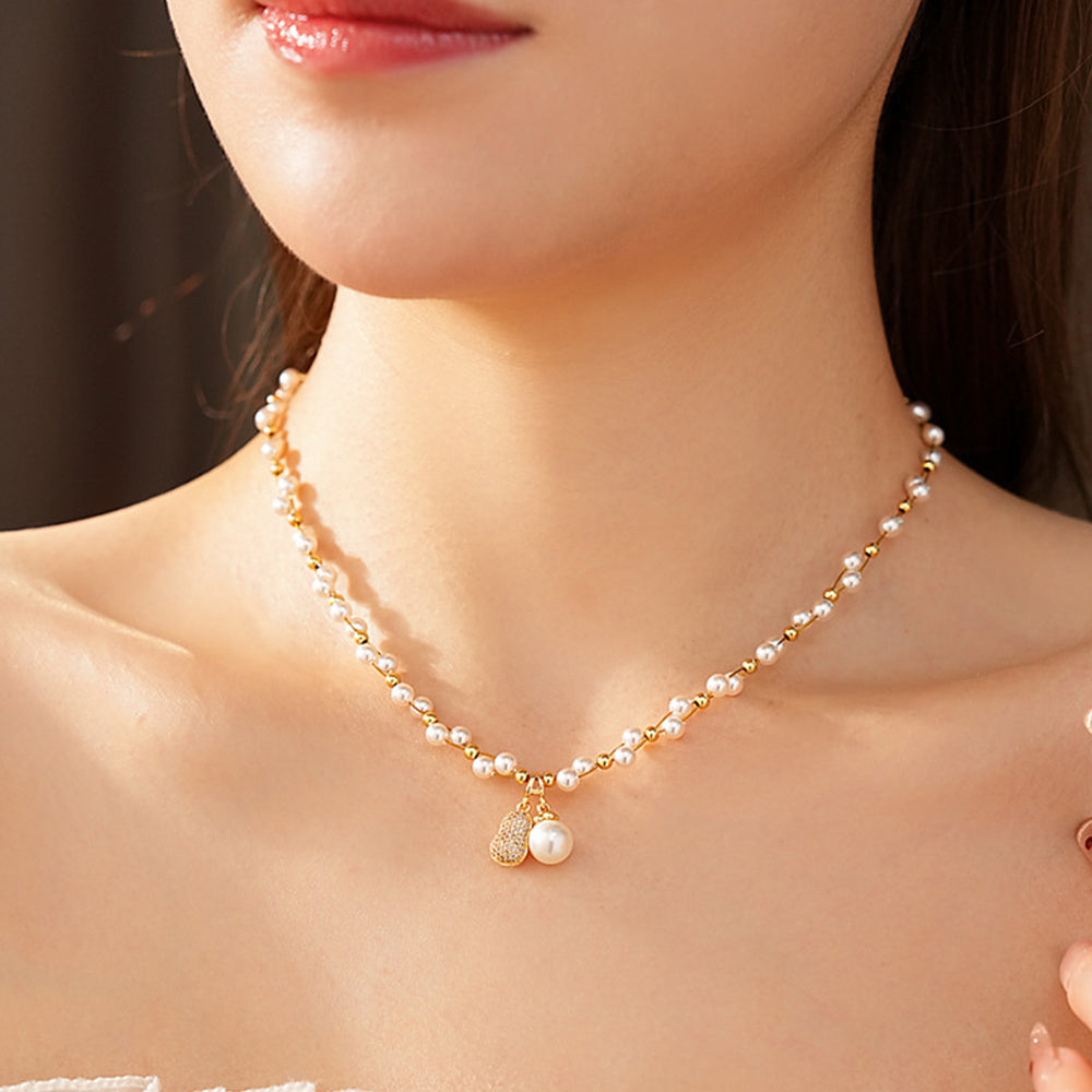 Chic Gourd Pearl Pendant Choker Necklace 6W6JNC948