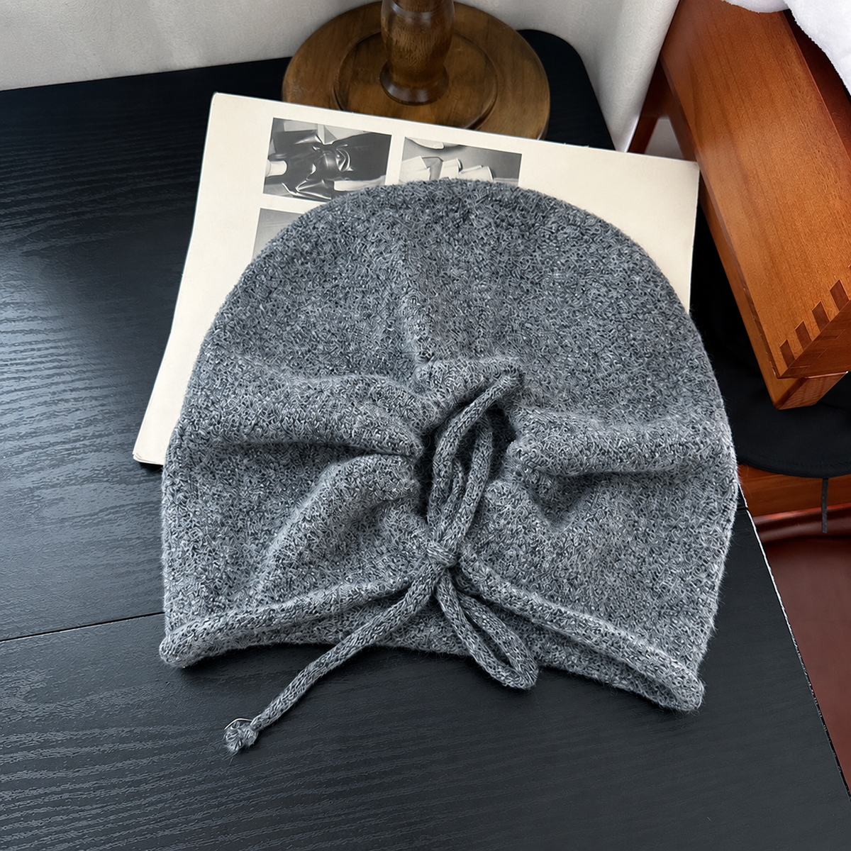 Simple Solid Color Drawstring Knit Beanie Hat 6W6HAT719