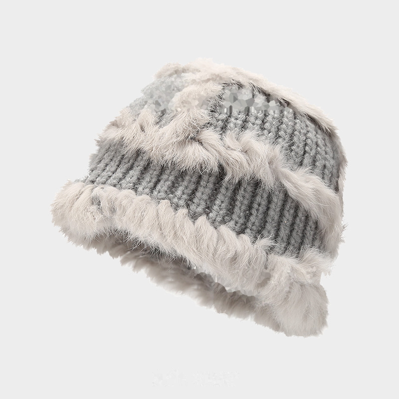 Cute Faux Rabbit Fur Knit Bucket Hat 6W6HAT686