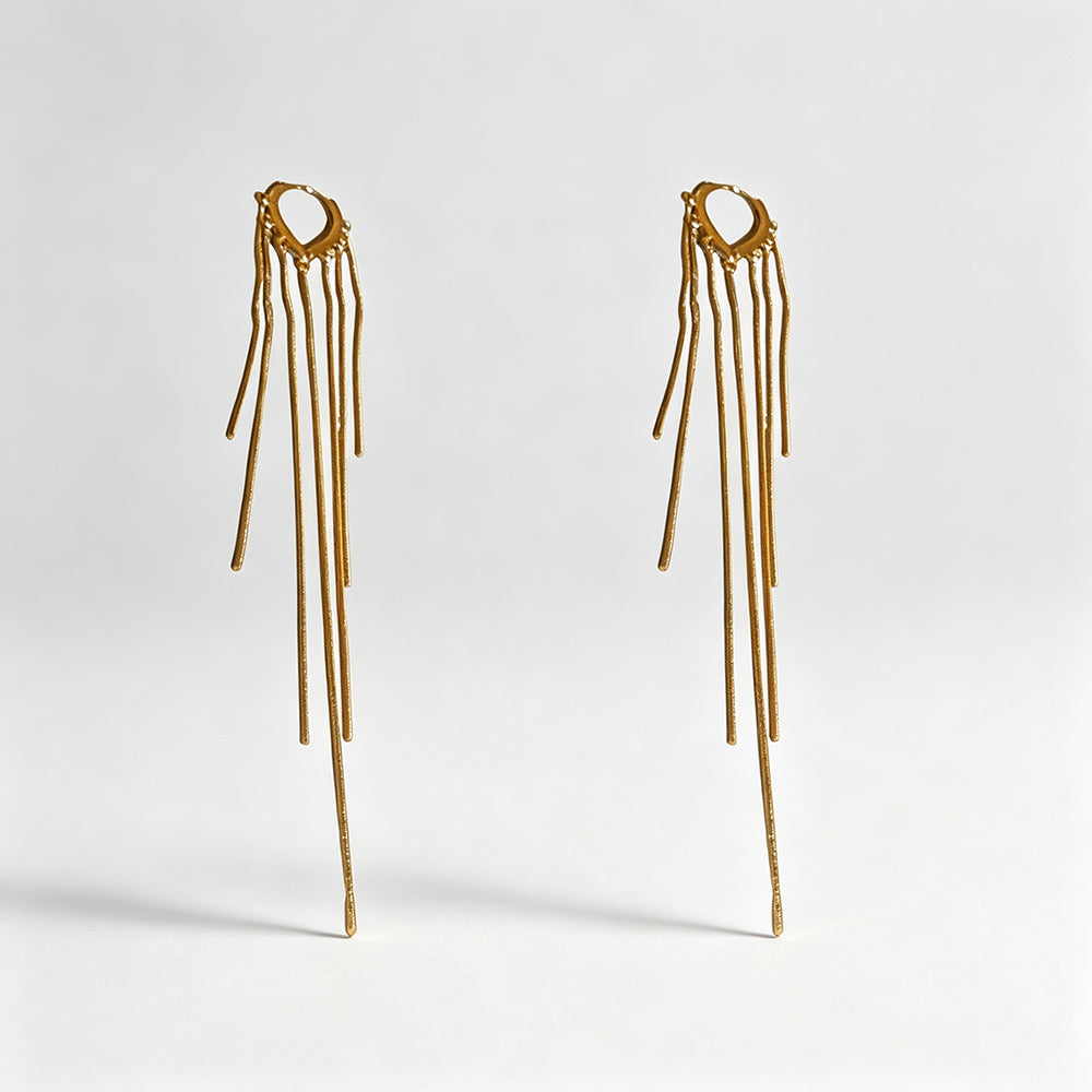 Minimalist Gold Plated Long Tassel Hoop Earrings 6W6JER731