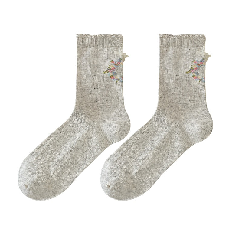 Floral Bowknot Crew Socks - DippedShop Wholesale - #5987