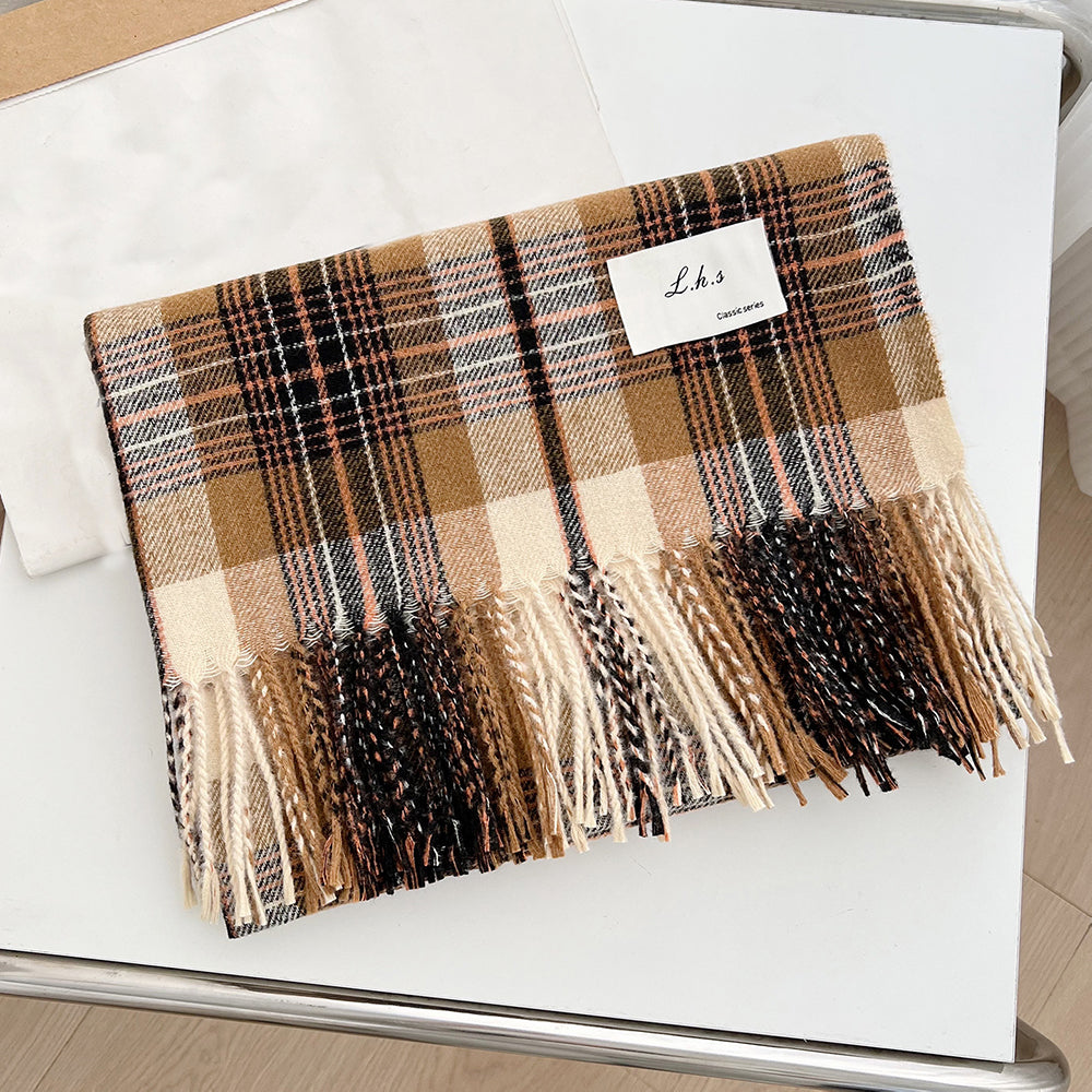 Plaid Tassel Shawl Scarf - DippedShop Wholesale - #6179