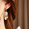 Vintage Rhinestone Pearl Tassel Drop Earrings 6W6JER728