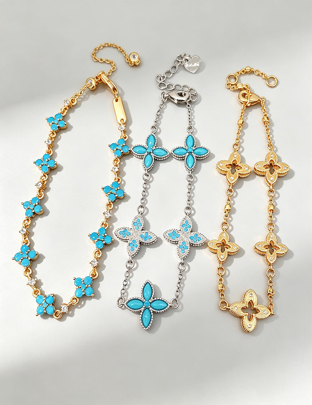 Vintage Rhinestones Enamel Floral Chain Bracelet 6W6JBR719