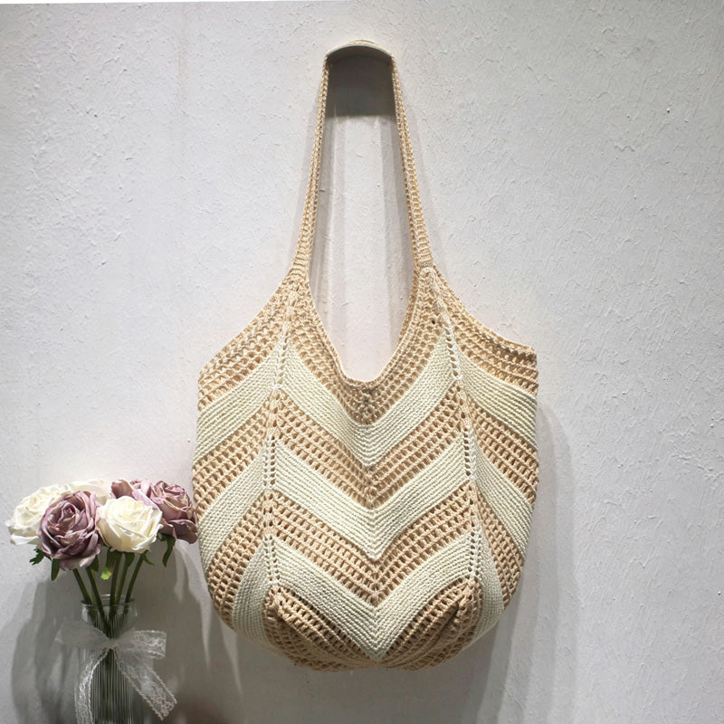 Casual Color Block Hollow Woven Tote Bag 6W10BBG1784