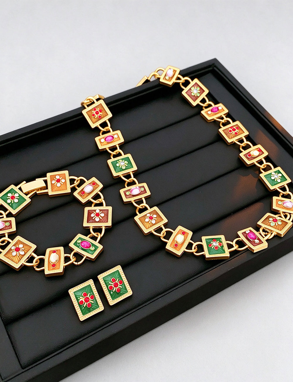 Vintage Rhinestone Floral Geometry Chain Necklace 6W6JNC919