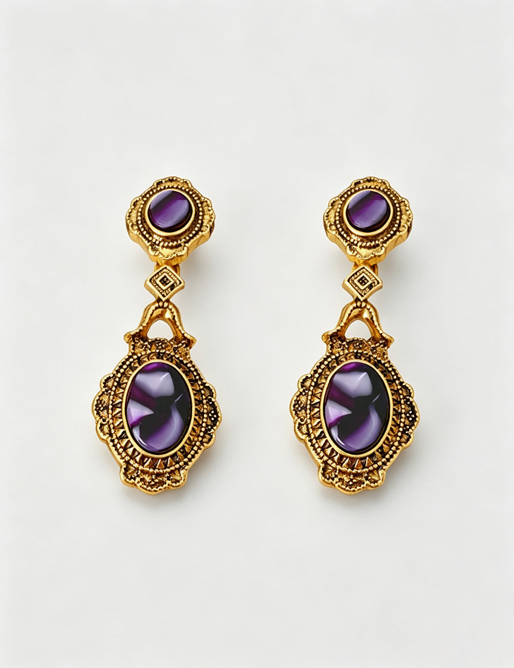 Gradient Purple Agate Oval Earrings 6W6JER780