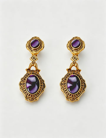 Gradient Purple Agate Oval Earrings 6W6JER780