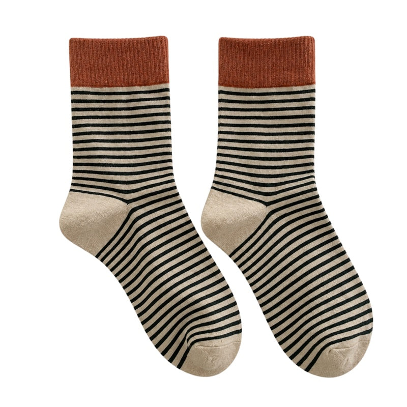 Retro Color Block Cuff Striped Crew Socks 6W8FSO665