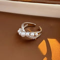 Elegant Cubic Zirconia Cross Pearl Open Ring 6W6JRG365
