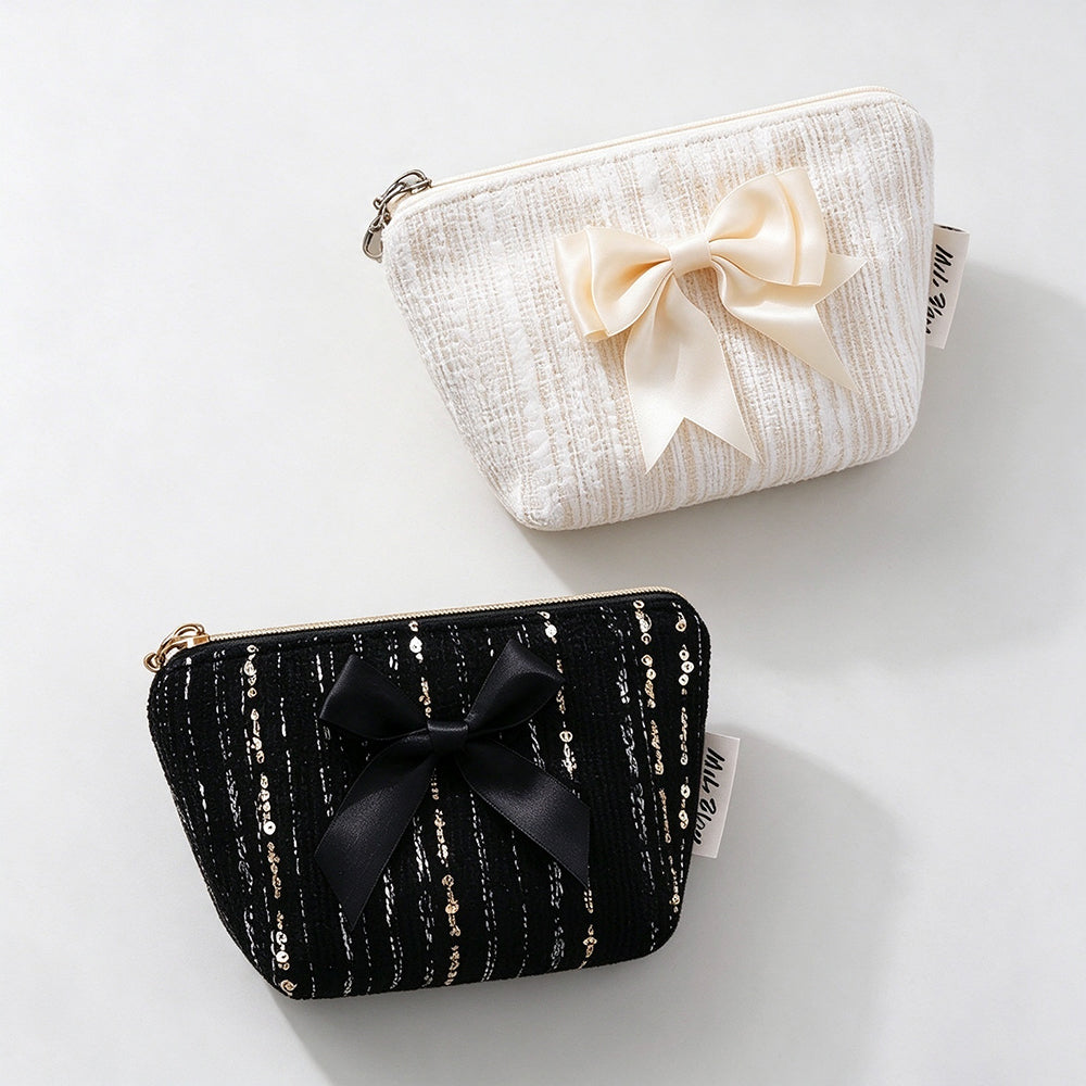 Bowknot Tweed Cosmetic Bag - DippedShop Wholesale - #8451
