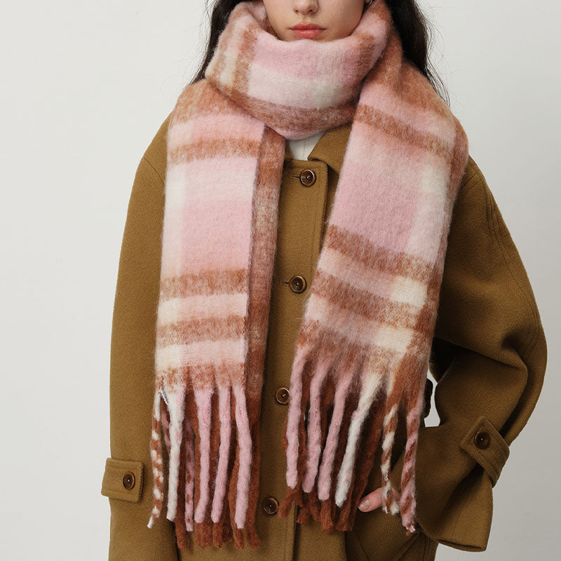 Winter Plaid Cashmere-Feel Tassel Knit Scarf 6W6NSC64