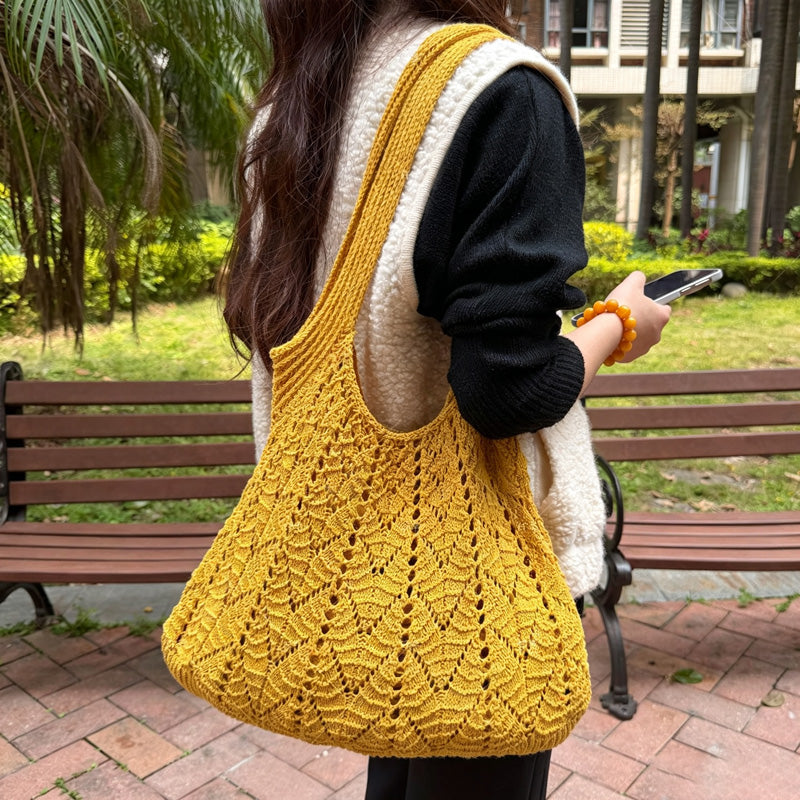 Trendy Solid Color Hand-Crochet Tote Bag 6W10BBG1775