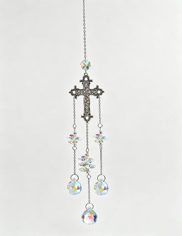 Vintage Gothic Cross Pendant Crystal Sun Catcher 6H7HLS196