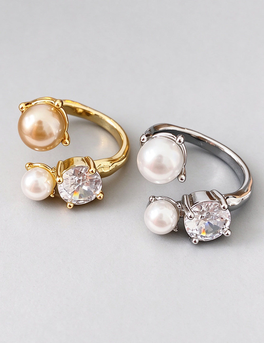 French Cubic Zirconia Pearl Irrregular Open Ring 6W6JRG369