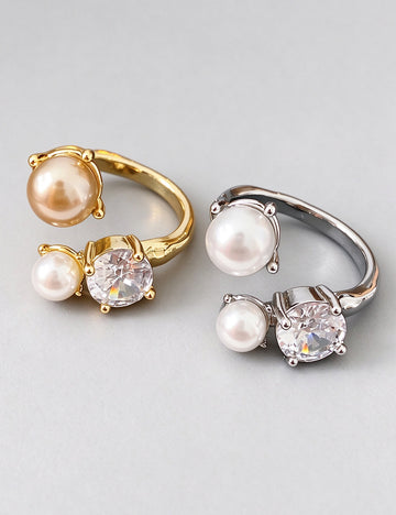 French Cubic Zirconia Pearl Irrregular Open Ring 6W6JRG369