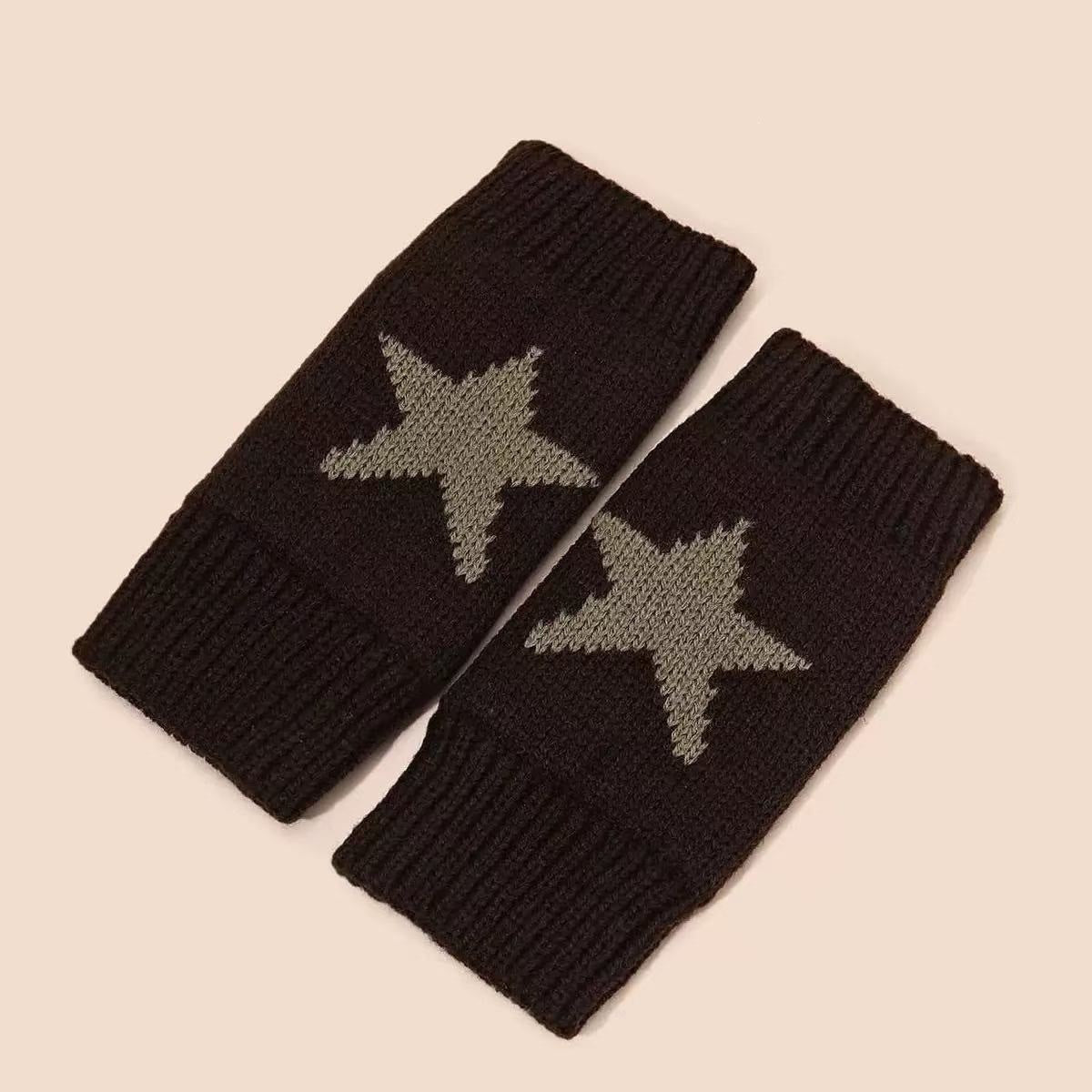 Vintage Star Jacquard Fingerless Thicken Gloves 6W6GLO80