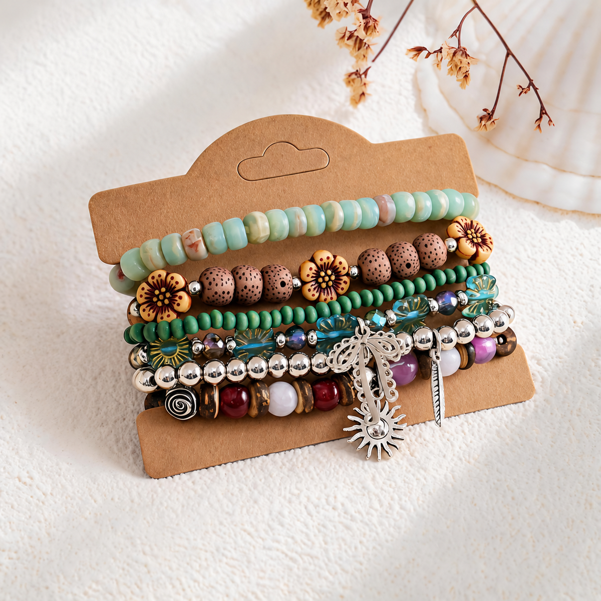 Natural Turquoise Leaf Pendant Multi Layer Bracelets 6W6JBR627
