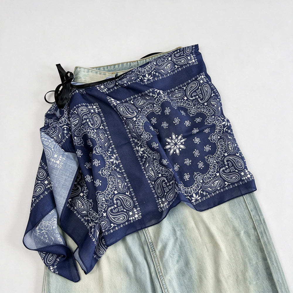 Boho Style Paisley Print Layering Skirt Hip Scarf 6W1SL47