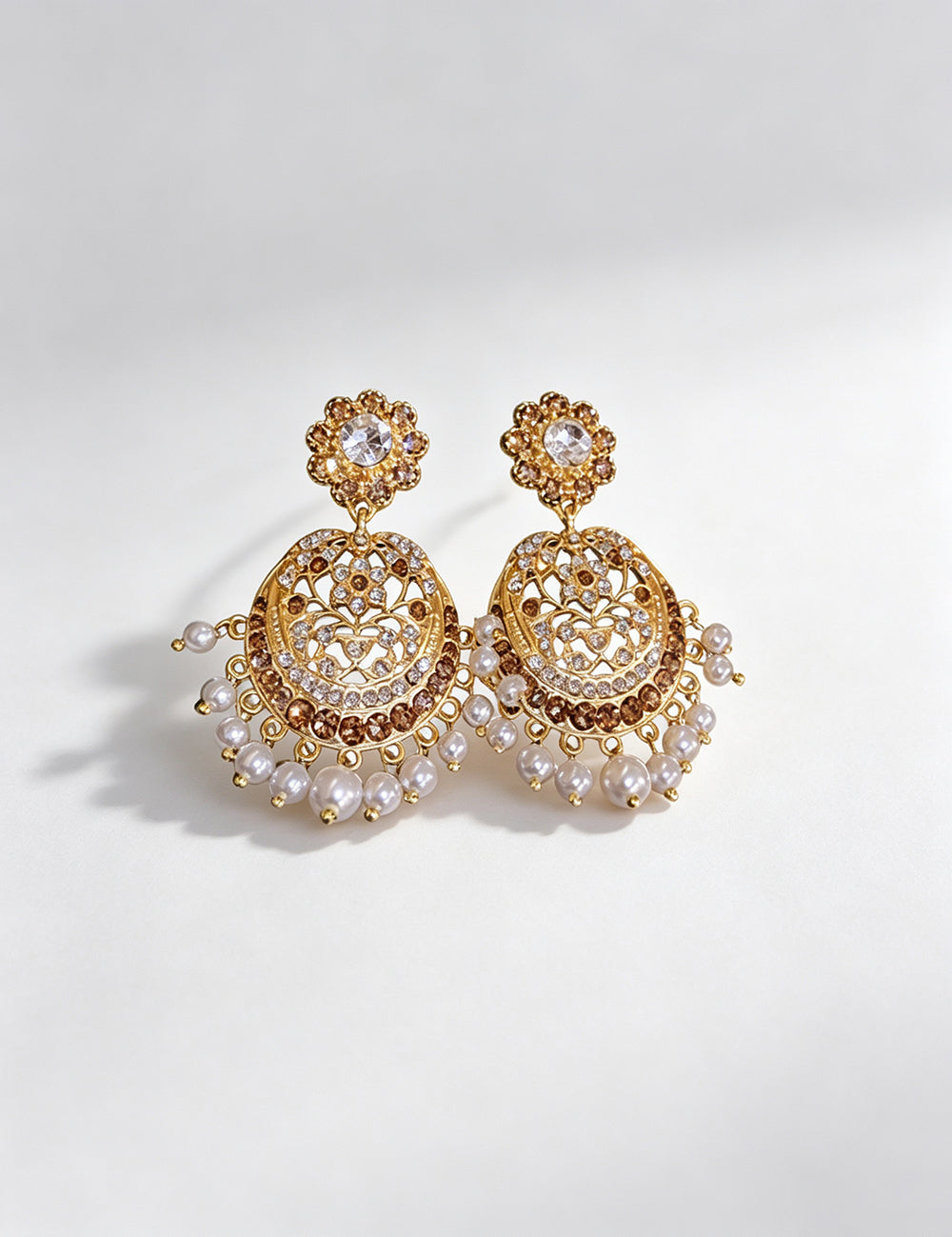 Boho Rhinestone Hollow Pearl Tassel Drop Earrings 6W6JER766