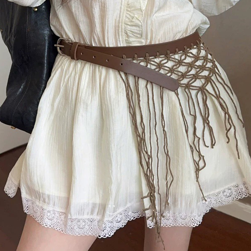 Vintage Woven Hollow Out Mesh Tassel Waist Belt 6W6JBT228