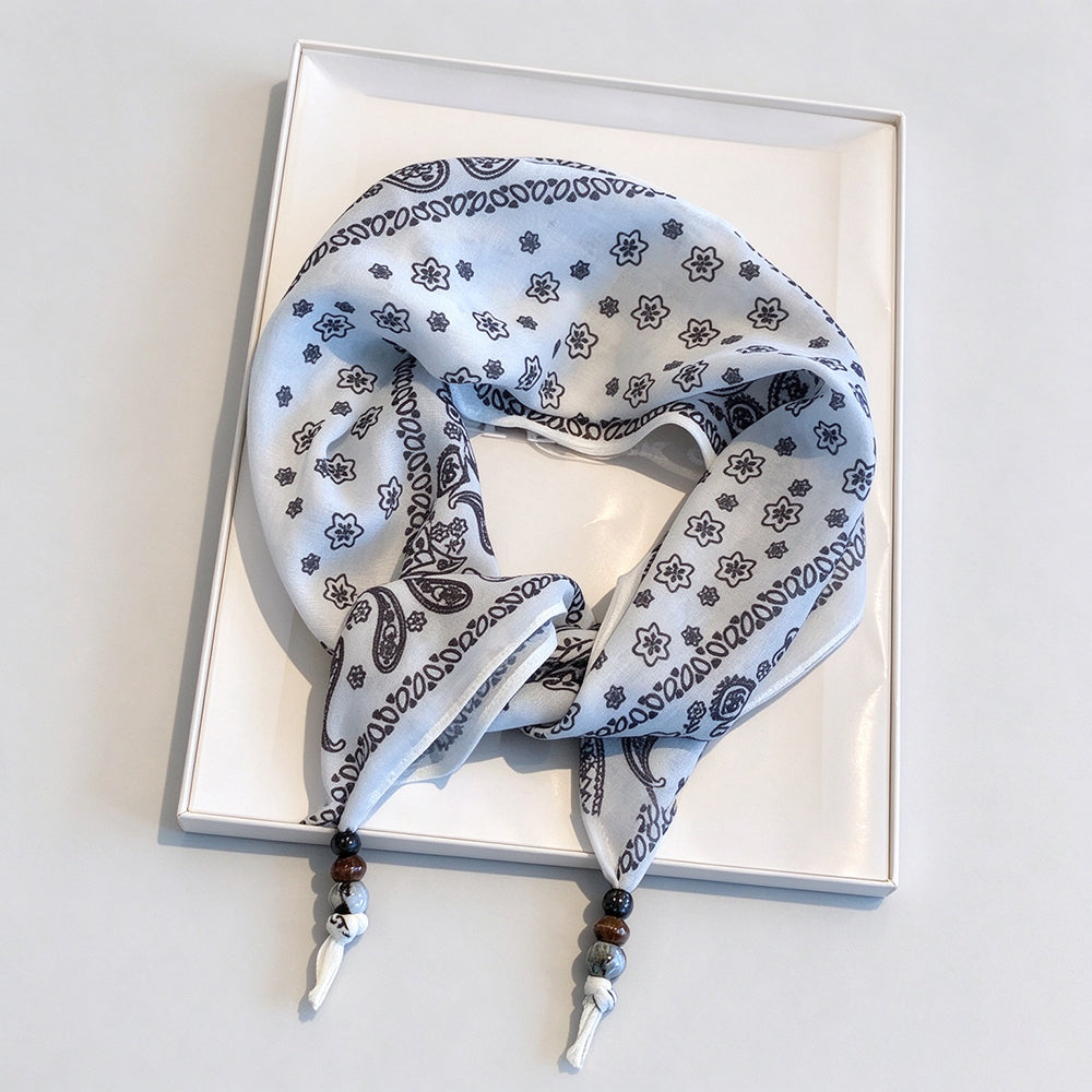 Boho Beaded Floral Print Versatile Triangle Scarf 6W6NSC237