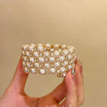 Vinatge Multi-Layer Pearl Rhinestone Bangle Bracelet 6W6JBR588