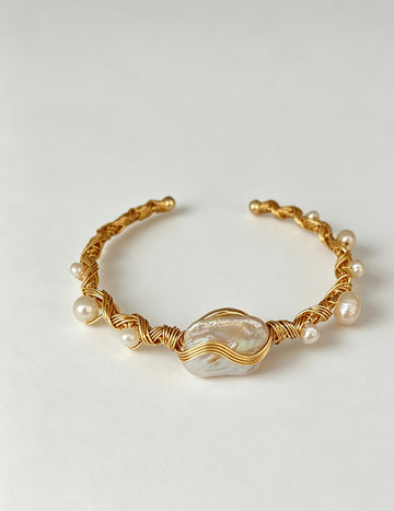 Retro Gold Plated Wrapped Baroque Pearl Bracelet 6W6JBR704