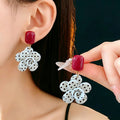 Elegant Polka Dot Flower Drop Dangle Earrings 6W6JER723