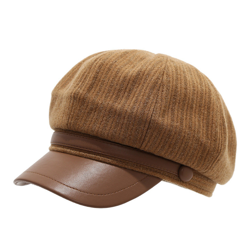Fall Octagonal PU Leather Brim Newsboy Cap 6W6HAT783