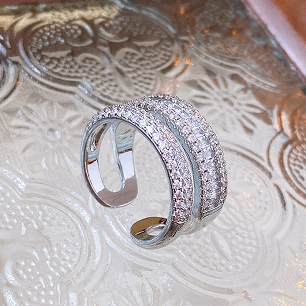 Chunky Double-Layer Cubic Zirconia Open Ring 6W6JRG380