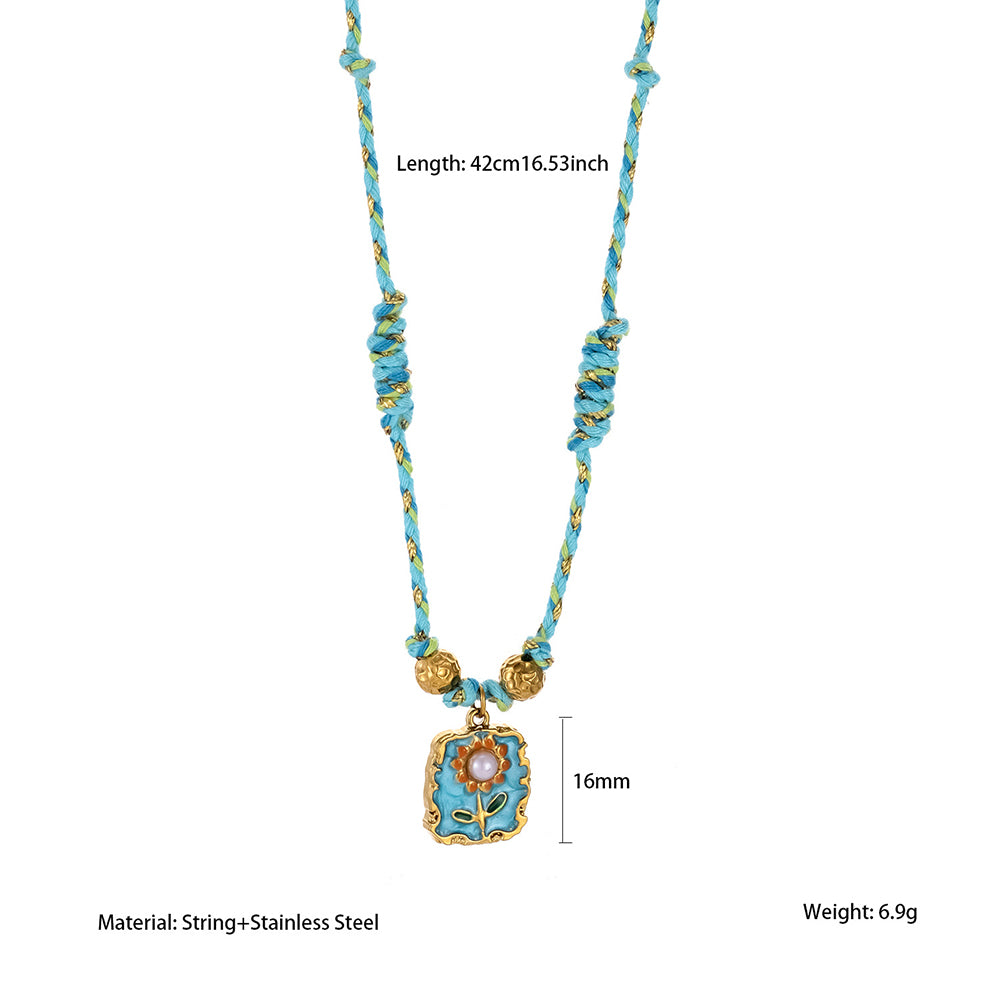 Flower Pendant Braided Necklace - DippedShop Wholesale - #5043