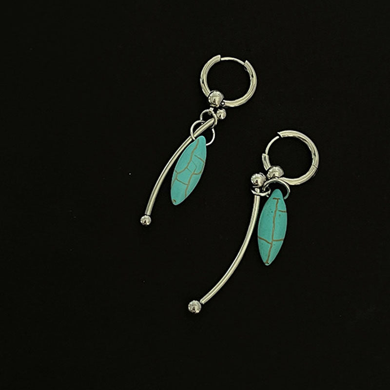 Vintage Asymmetrical Turquoise Teardrop Hoop Earrings 6W6JER606