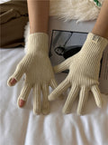 Winter Solid Color Touch Screen Plush Knit Gloves  6W6GLO74