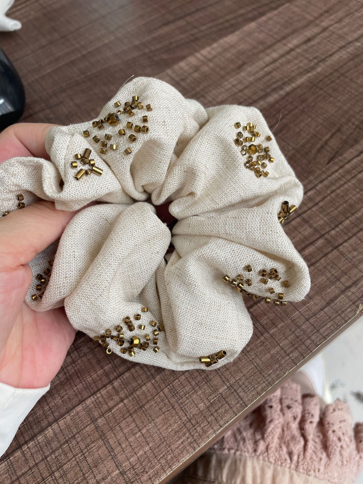Linen Beaded Sequined Hair Scrunchies MK2BW6W6HSR38