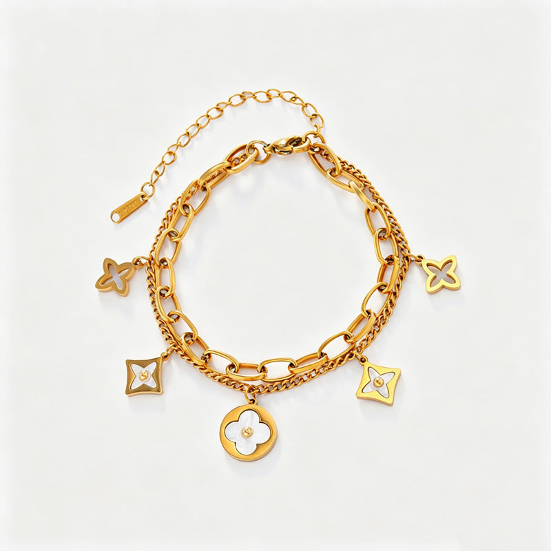 Simple Gold Four-Lear Clover Pendant Bracelet 6W6JBR515