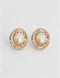 Vintage Sparkly Halo Rhinestone Pearl Stud Earrings 6W6JER753