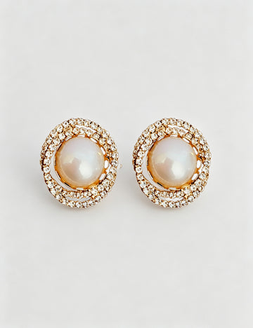 Vintage Sparkly Halo Rhinestone Pearl Stud Earrings 6W6JER753