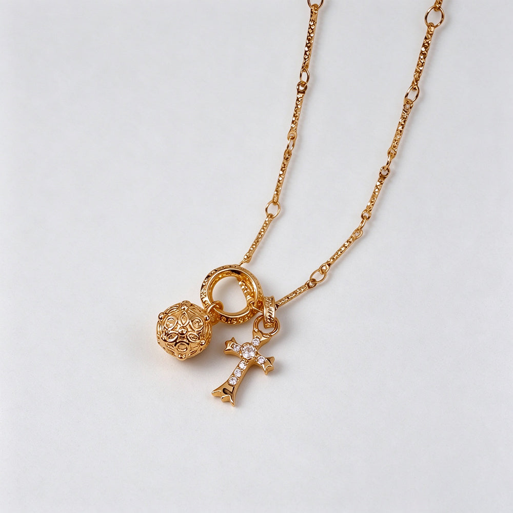 Elegant Gold Plated Rhinestone Cross Pendant Necklace 6W6JNC935