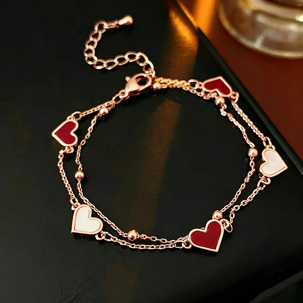 Chic Double Layer Heart Pendant Chain Bracelet 6W6JBR707