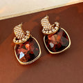 Wine Red Crystal Square Stud Earrings 6W6JER787