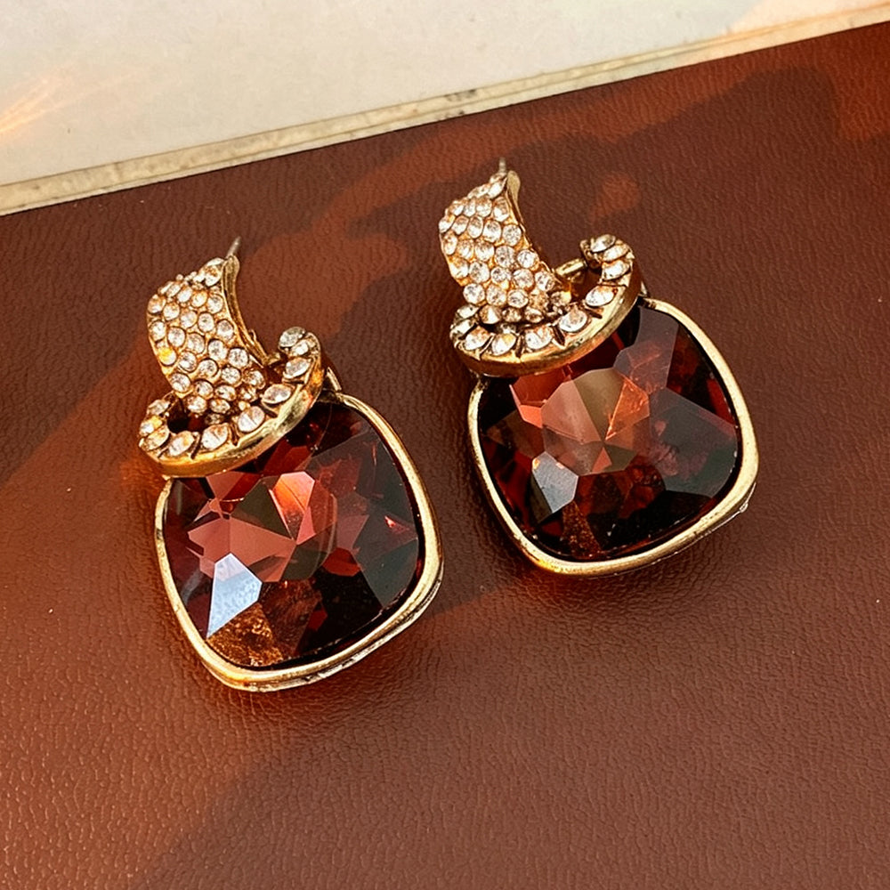 Wine Red Crystal Square Stud Earrings 6W6JER787