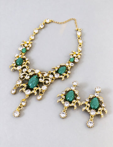 Exaggerated Baroque Green Water Drop Rhinestone Necklace 6W6JNC894