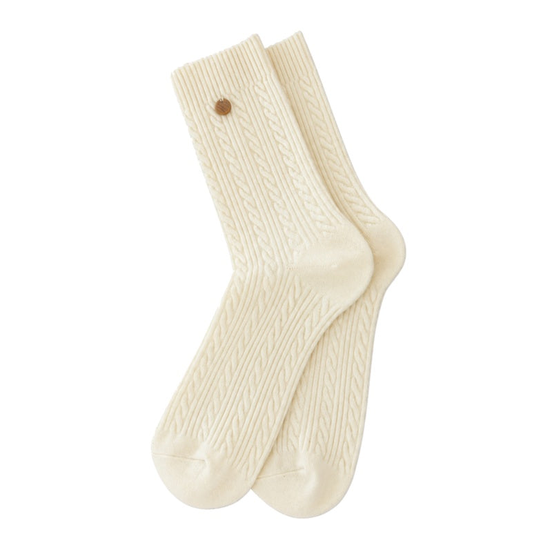 Solid Color Cable Knit Crew Socks 6W8FSO655