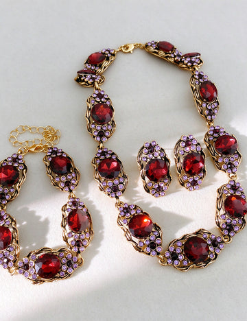 Vintage Gold Plated Rhinestone Oval Necklace 6W6JNC954