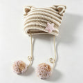 Cute Striped Cat Ear Beanie Hat With Pompoms 6W6HAT524