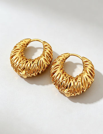 Chunky Gold Plated Hollow Woven Hoop Earrings 6W6JER704