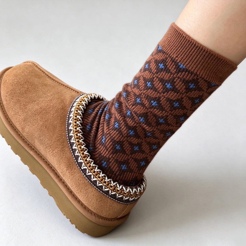 Houndstooth Striped Crew Socks - DippedShop Wholesale - #4483